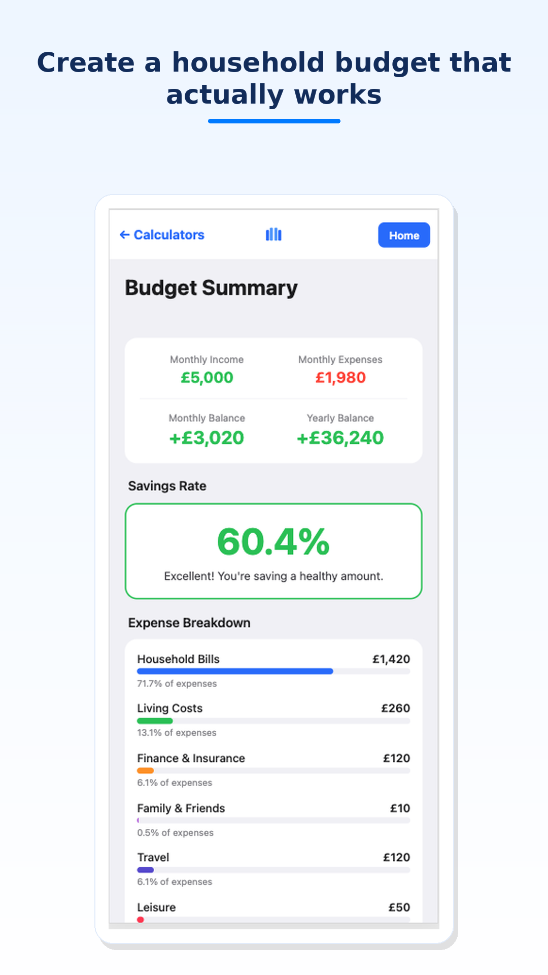 Household budget planner in MoneyMap Pulse