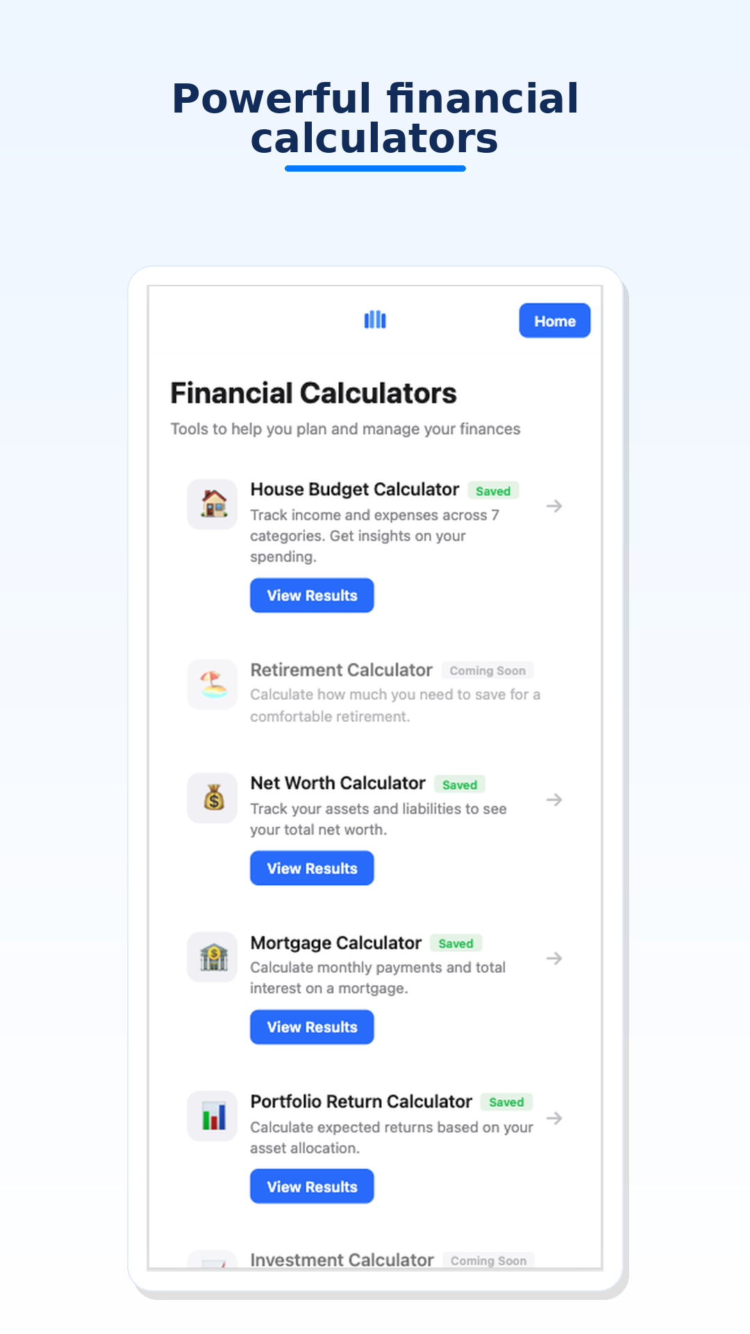 Financial calculators hub in MoneyMap Pulse