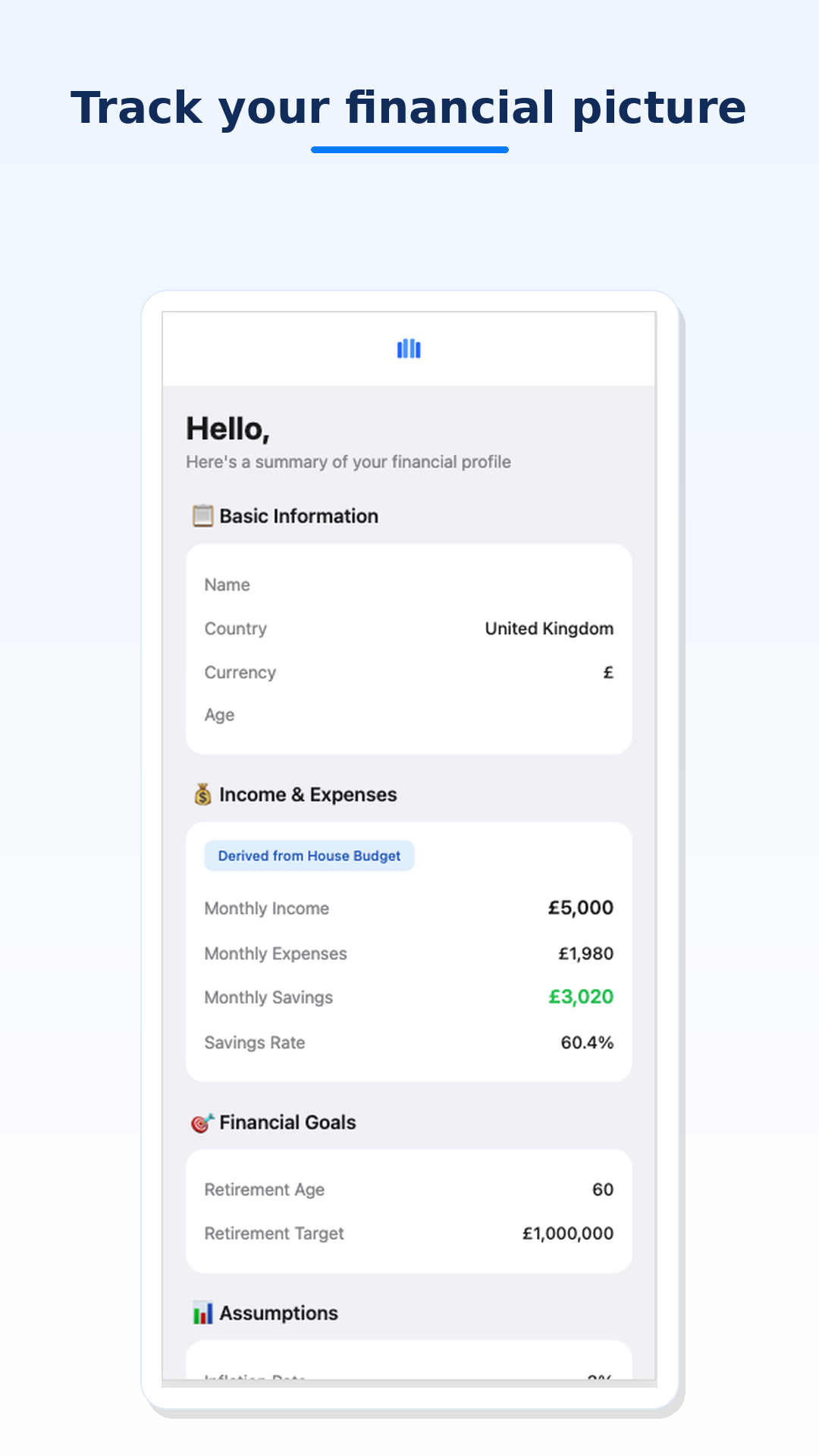 Financial picture overview in MoneyMap Pulse